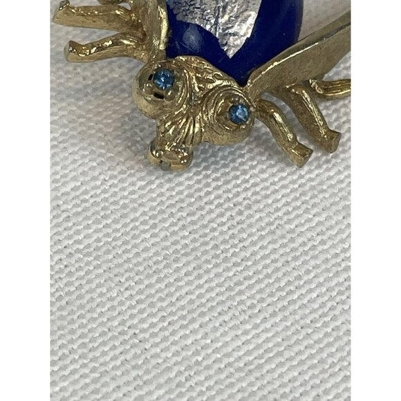 Vintage Faux Lapiz Lazuli Fly Insect Brooch Gold Tone Blue Rhinestone Eyes - Picture 8 of 8